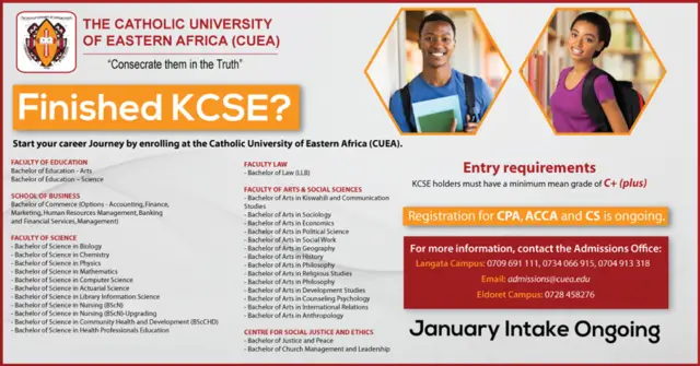 Catholic University of Eastern Africa, CUEA Admission Requirements