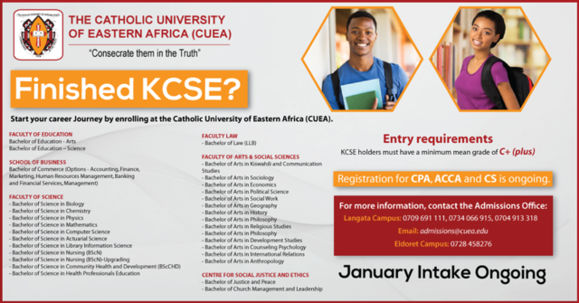 Catholic University of Eastern Africa, CUEA Admission Requirements