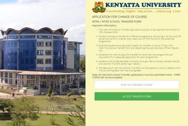 Kenyatta University Inter-School Transfer Application - 2020/2021