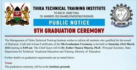 Thika Technical Training Institute Graduation List 2024