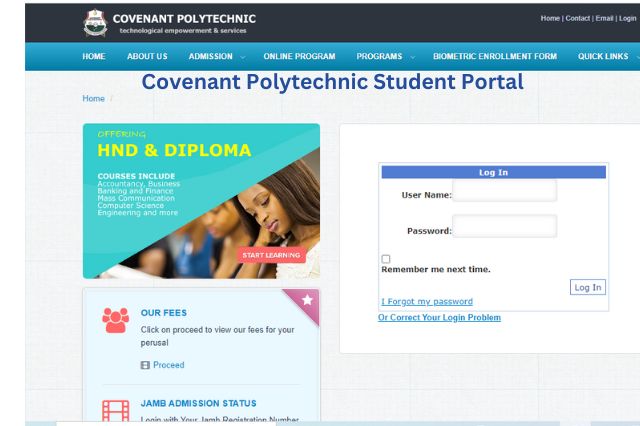 Covenant Polytechnic Student Portal