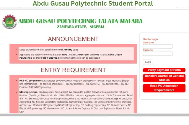 Abdu Gusau Polytechnic Student Portal