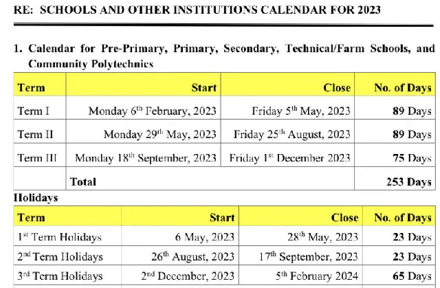 Schools Academic Calendar