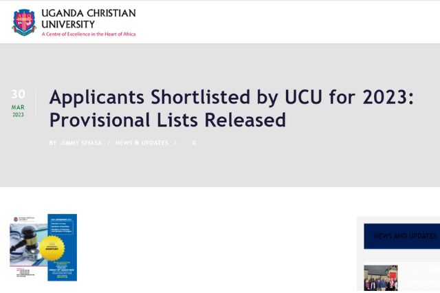 UCU Provisional ShortlistAdmission list for 2023