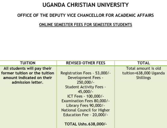 Uganda Christian University, UCU Fee Structure: 2019/2020