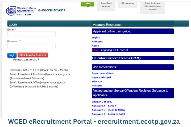 WCED eRecruitment Portal - erecruitment.ecotp.gov.za