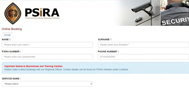 PSiRA Renewal Online Booking Portal