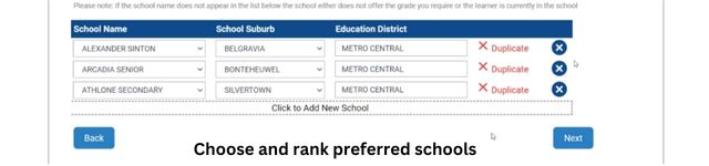 Choose and rank preferred schools