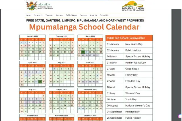 Mpumalanga School Calendar