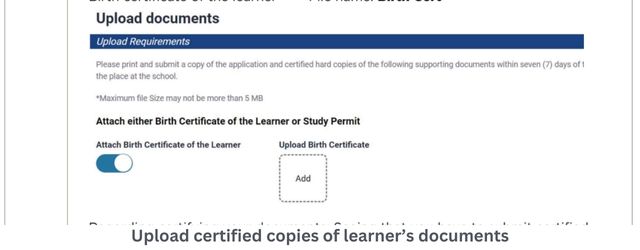Upload certified copies of learner’s documents