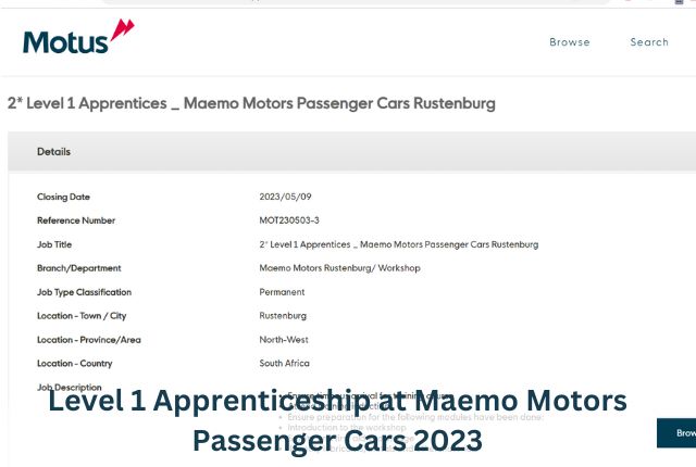 Level 1 Apprenticeship at Maemo Motors Passenger Cars 2023