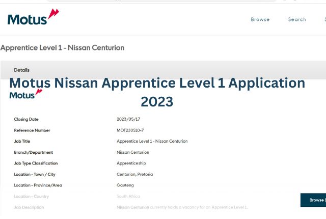 Motus Nissan Apprentice Level 1 Application 2023