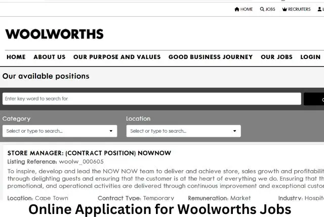 Online Application for Woolworths Jobs