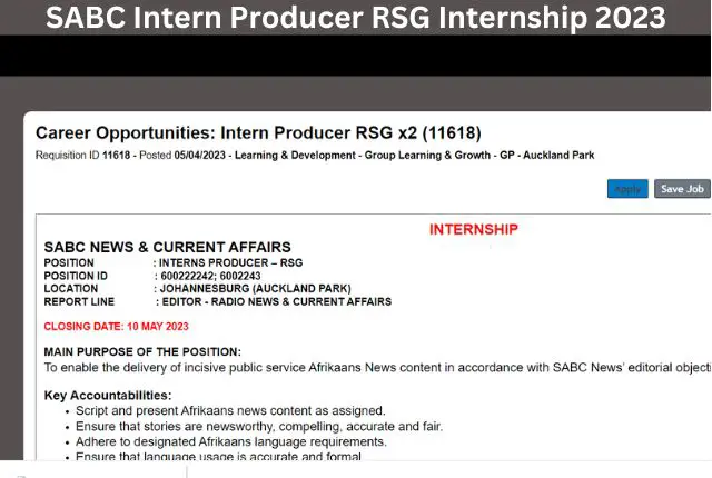 SABC Intern Producer RSG Internship 2023