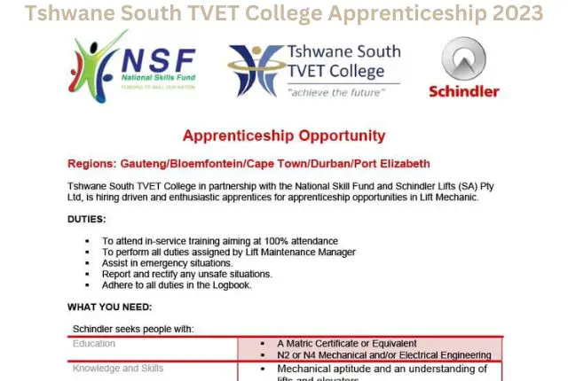 Tshwane South TVET College Apprenticeship 2023