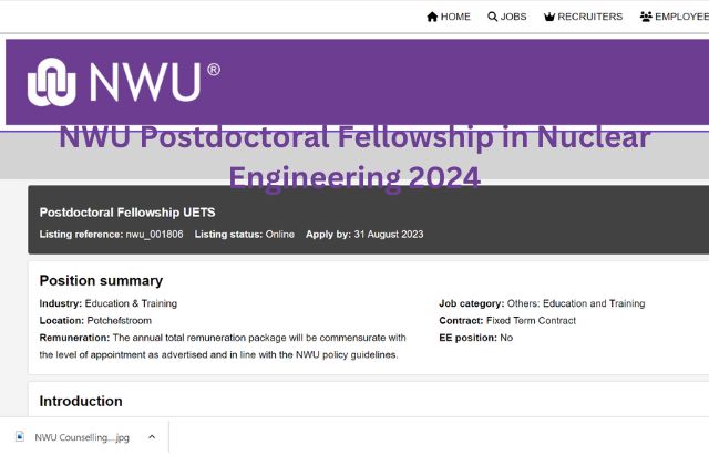 NWU Postdoctoral Fellowship in Nuclear Engineering 2024