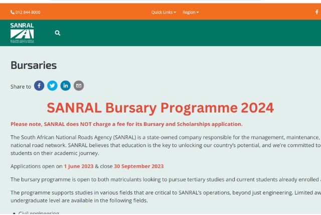SANRAL Bursary Programme 2024