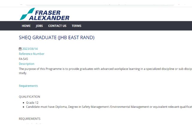 Fraser Alexander SHEQ Graduate Programme 2023