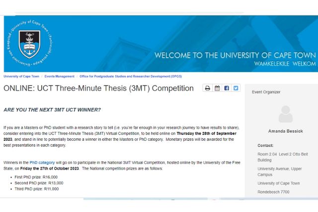 UCT Three-Minute Thesis (3MT) Online Competition 2023