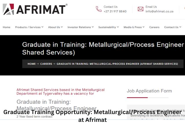 Graduate Training Opportunity MetallurgicalProcess Engineer at Afrimat