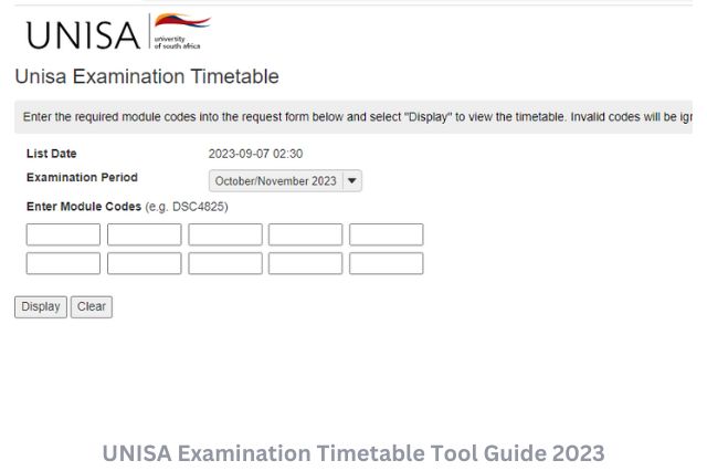 UNISA Examination Timetable Tool Guide 2023