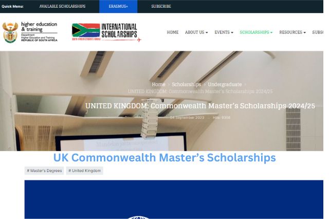 Global development opportunities with the Commonwealth Master’s Scholarships 2024/25 for South African graduates.