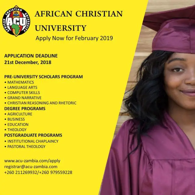 Africa Christian University, ACU Online Application Forms - 2022/2023